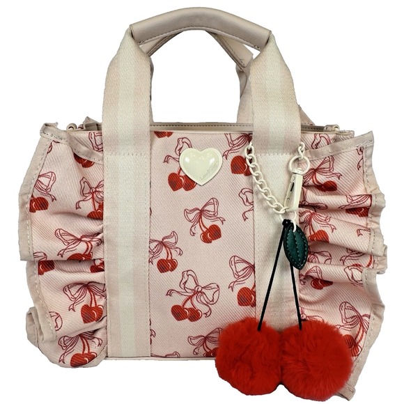 Betsey Johnson Handbags - Betsey Johnson Cherry Ruffle Tote Bag Women Pink Red Canvas Crossbody‎ Handbag